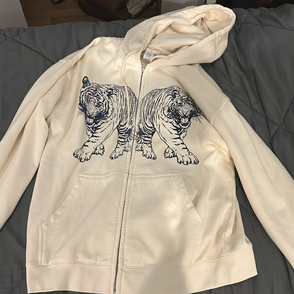 Urban outfitters cream colored zip up hoodie